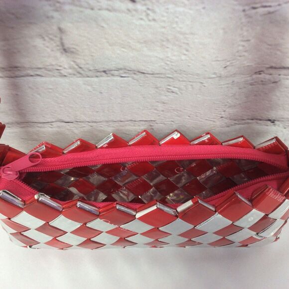 Woven Recycled Soap Wrapper Purse Boho Retro Hand Bag Wearable Art Zip Closure - Picture 2 of 7